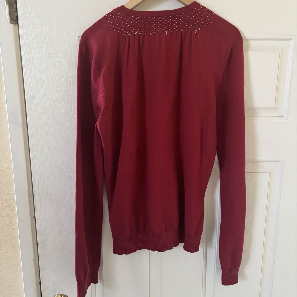 MAG Magaschoni Womens Cardigan Sweater Size Large Embroidery Red Glam Office 90s - Picture 8 of 12